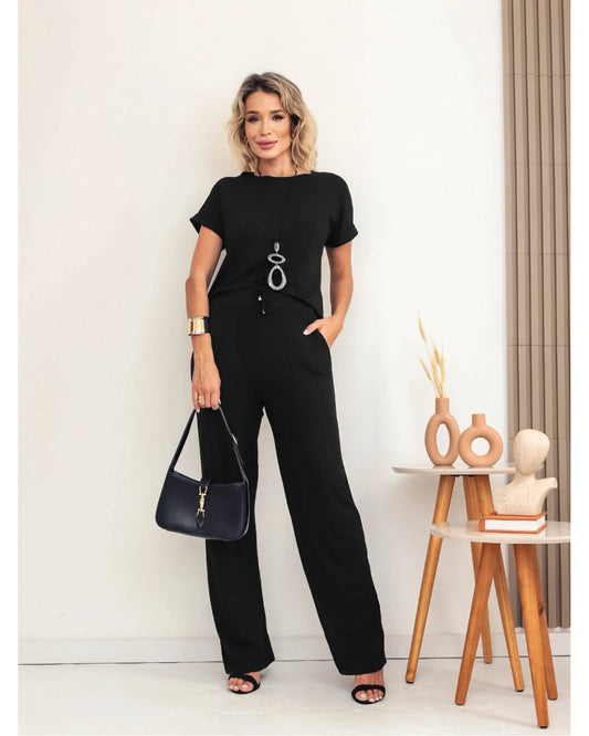 Conjunto Pantalón y Polera Con Manga Corta Negro