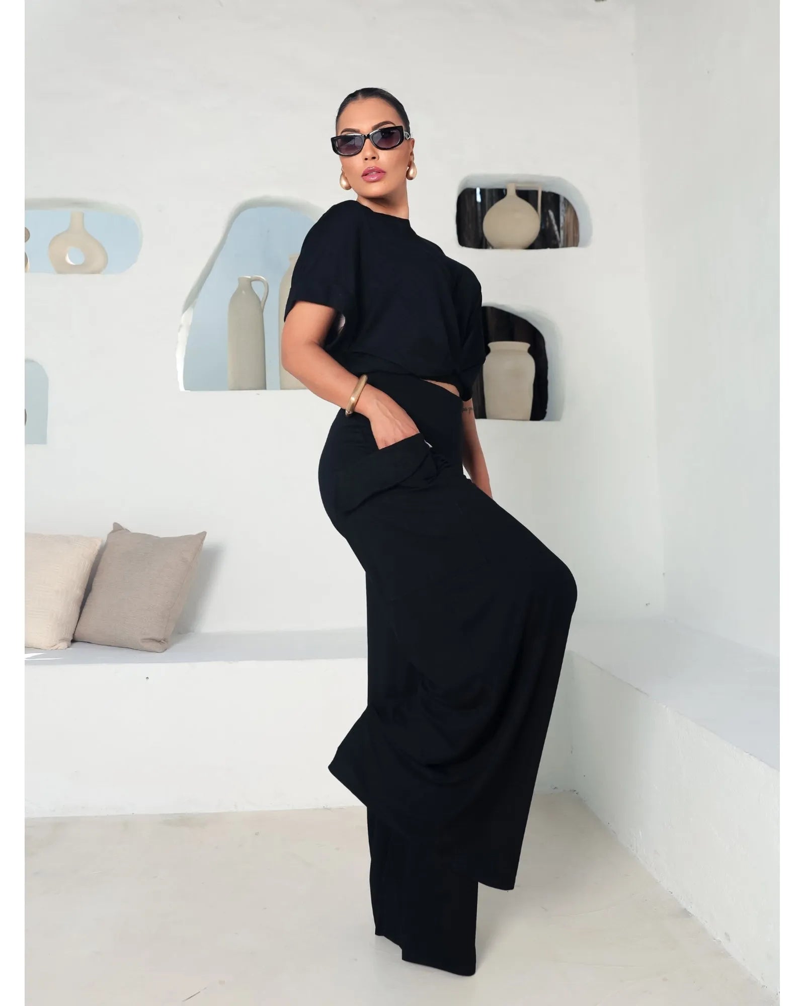 Conjunto Pantalón Palazzo Estilo Cargo y Blusa elasticada