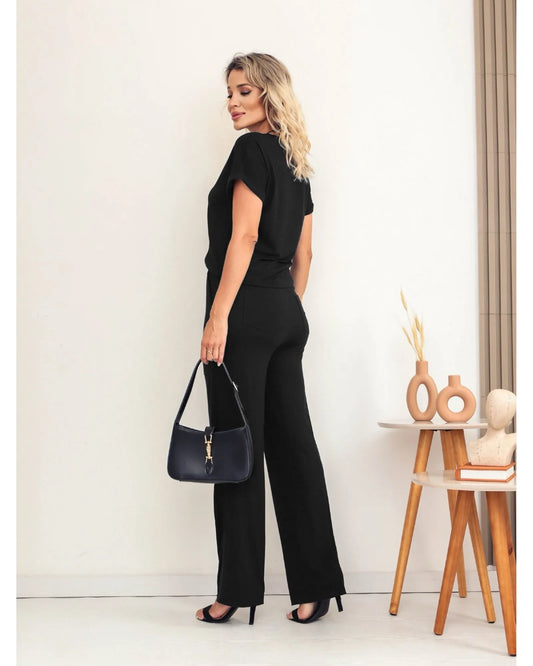 Conjunto Pantalón y Polera Con Manga Corta Negro