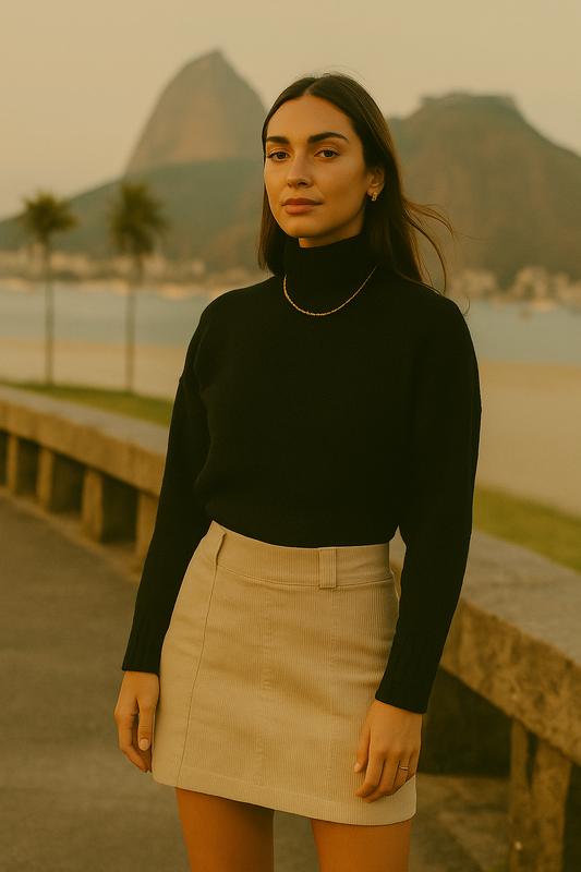 Falda En Tela Acanalada Color Café Claro ~ Falda Short