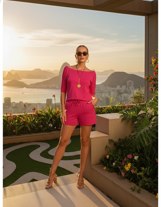 Conjunto Polera y Short Fucsia