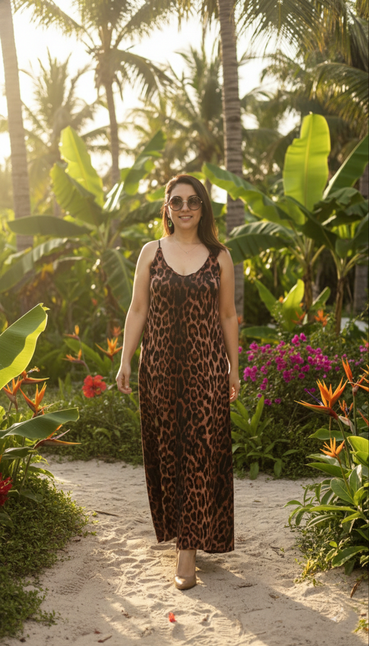 Vestido Largo Animal Print Con Tirantes
