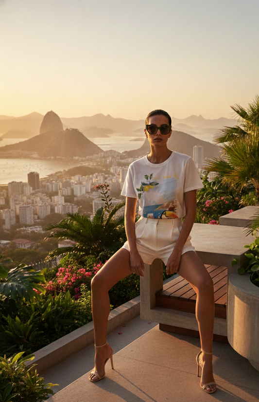 Polera Estampada Brasileña Slim ~ Tucan & Limones Capri