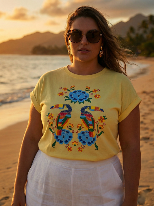 Polera Estampada Brasileña Manga Japonesa Talla Grande ~ Farm Tucanes