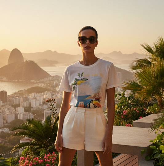 Polera Estampada Brasileña Slim ~ Tucan & Limones Capri