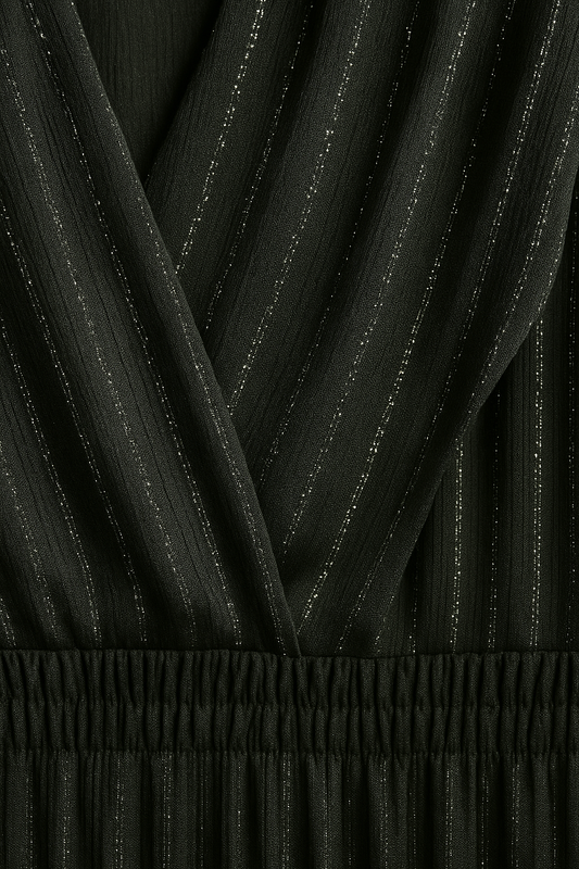 Vestido Midi Cruzado Con Mangas Media ~ Negro