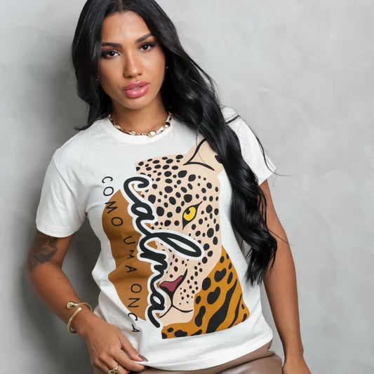 Polera Estampada Brasileña Slim ~ Calma Onça