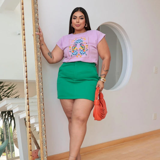 Polera Estampada Brasileña Manga Japonesa Talla Grande ~ Farm Tucanes Rosada