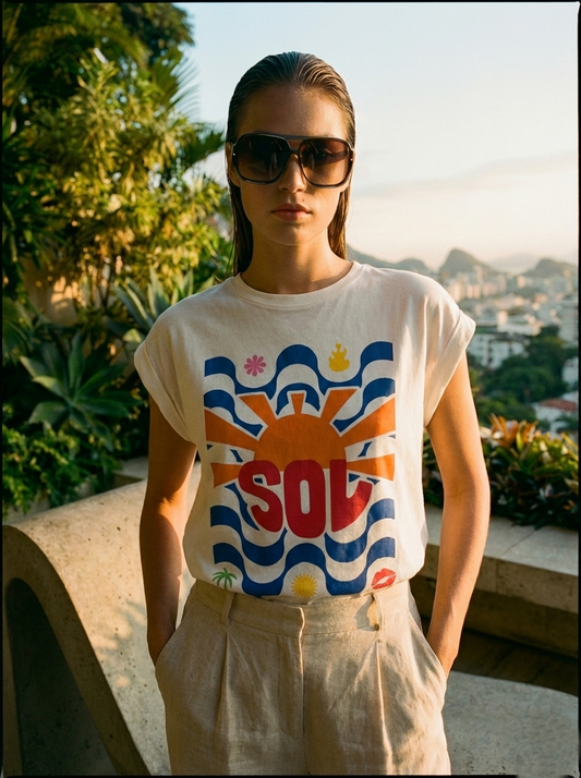 Polera Estampada Brasileña Manga Japonesa ~ Playa y Sol