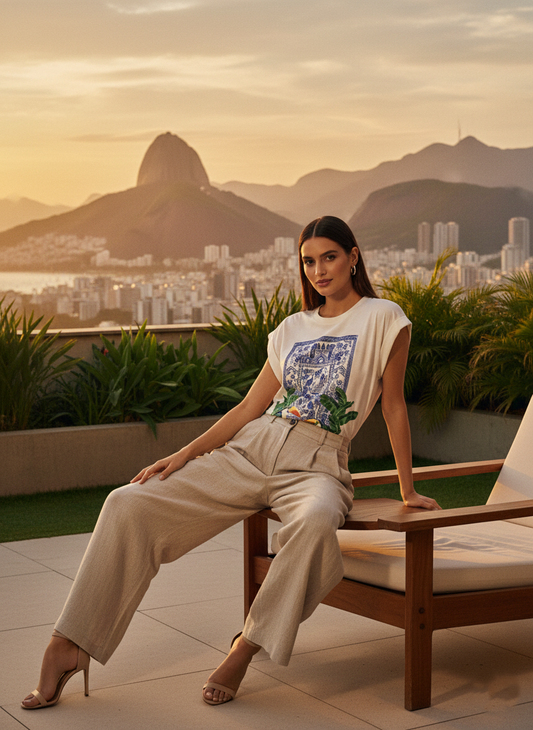 Polera Estampada Brasileña Manga Japonesa ~ Estampilla 2 tucanes