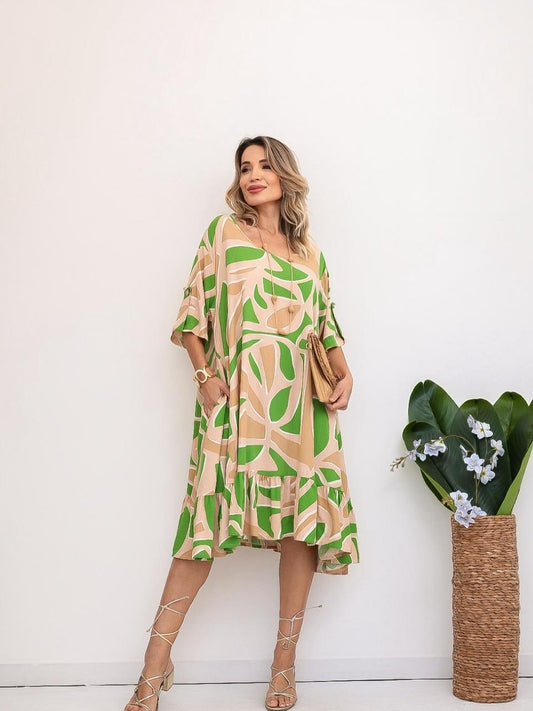 Vestido Midi Oversize Estampado Verde