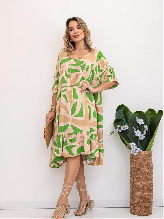 Vestido Midi Oversize Estampado Verde