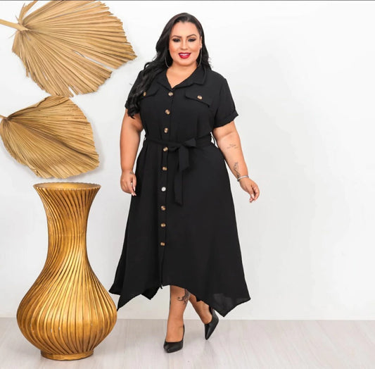 Vestido Camisero Plus Size Con Botones Y Cinturón