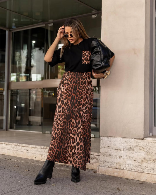 Conjunto Animal Print Falda Terracota Y Polera Negra