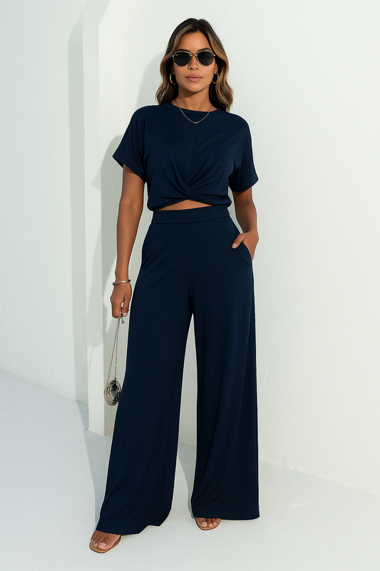Conjunto Pantalón Palazzo Estilo Cargo y Blusa elasticada