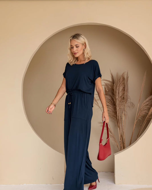 Pantalón Palazzo Con Pretina Ancha Brasileño