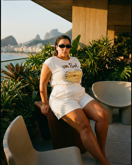 Polera Estampada Brasileña Manga Japonesa Talla Grande ~ Sol Para Todas Blanca