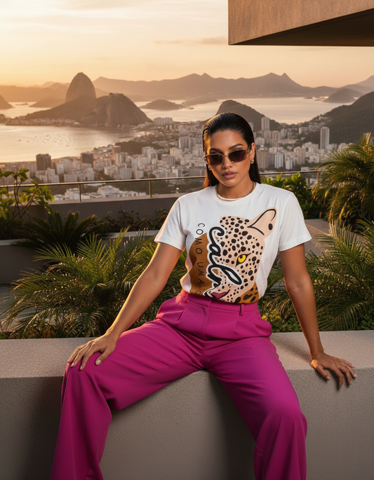 Polera Estampada Brasileña Slim ~ Calma Onça