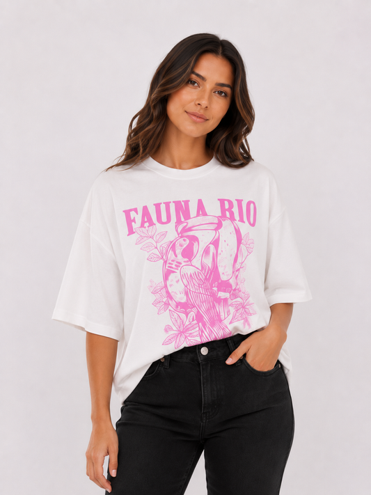 Polera maxi estampada Fauna Rio Fucsia