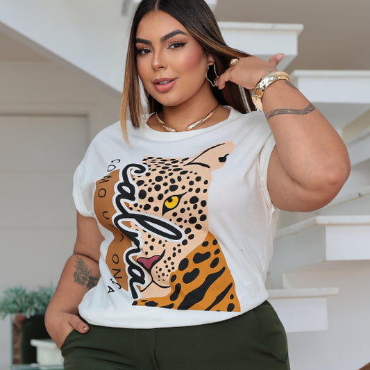 Polera Estampada Brasileña Manga Japonesa Plus Size ~  Calma Onça