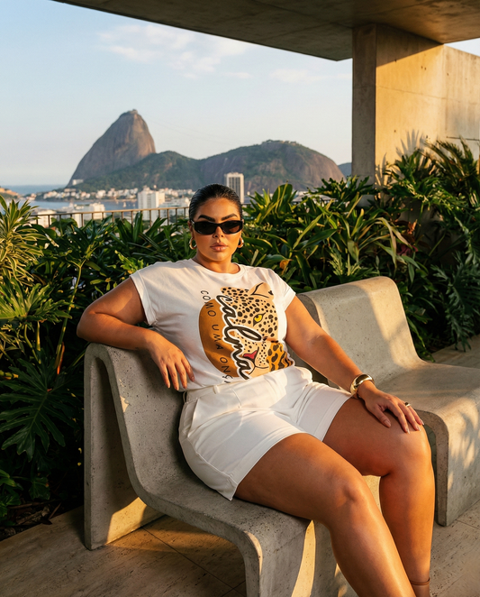 Polera Estampada Brasileña Manga Japonesa Talla Grande ~  Calma Onça