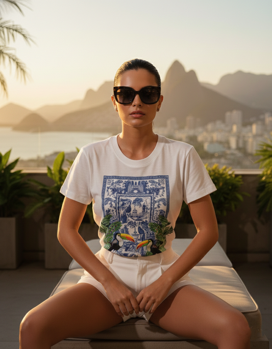 Polera Estampada Brasileña Slim ~ Tucanes y Estampilla