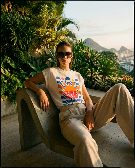 Polera Estampada Brasileña Manga Japonesa ~ Playa y Sol