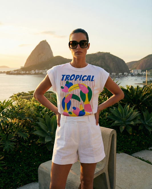 Polera Estampada Brasileña Manga Japonesa ~ Tropical Tucanes