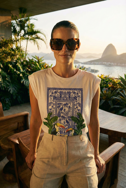 Polera Estampada Brasileña Manga Japonesa ~ Estampilla 2 tucanes