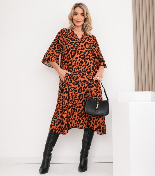 Vestido Animal Print Largo Estilo Túnica