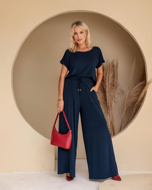 Pantalón Palazzo Con Pretina Ancha Brasileño